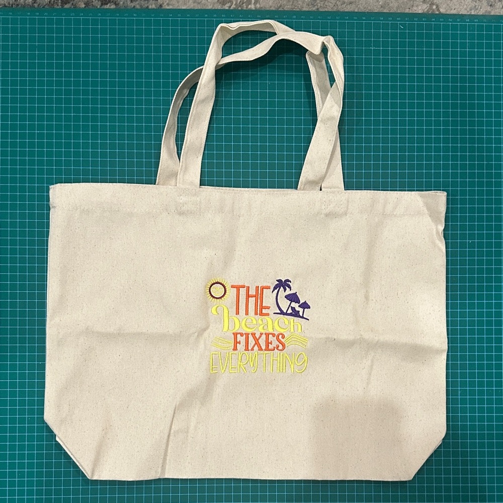 Beige Canvas Tote Bag with Colorful Print